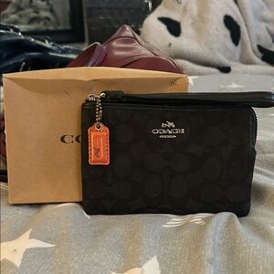 Coach Black Wristlet with Orange Tag